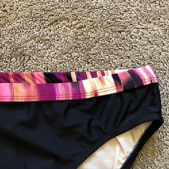 NEW NWOT 24TH OCEAN Black Purple Cream ish Stripe Bikini Swimsuit Bottom Large L - Picture 2 of 8